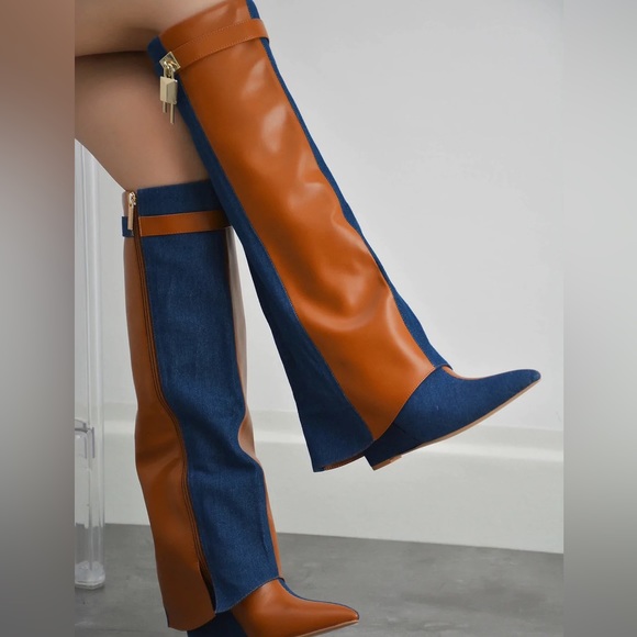 Cape Robbin Colorblock Denim Boots - Picture 2 of 2